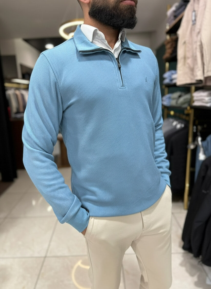 Ette Quarter-Zip Ribbed Knit Sweater