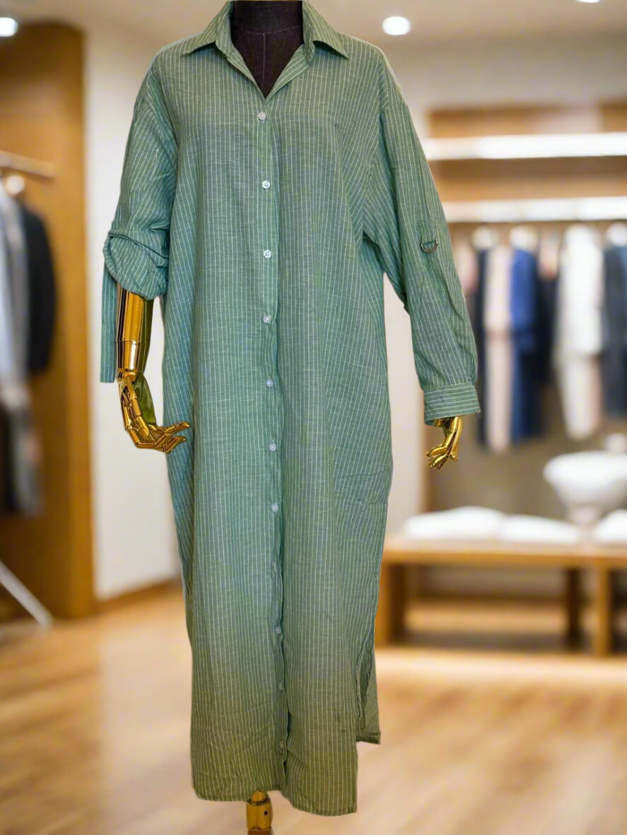 Ivory Drift Maxi Striped Shirt