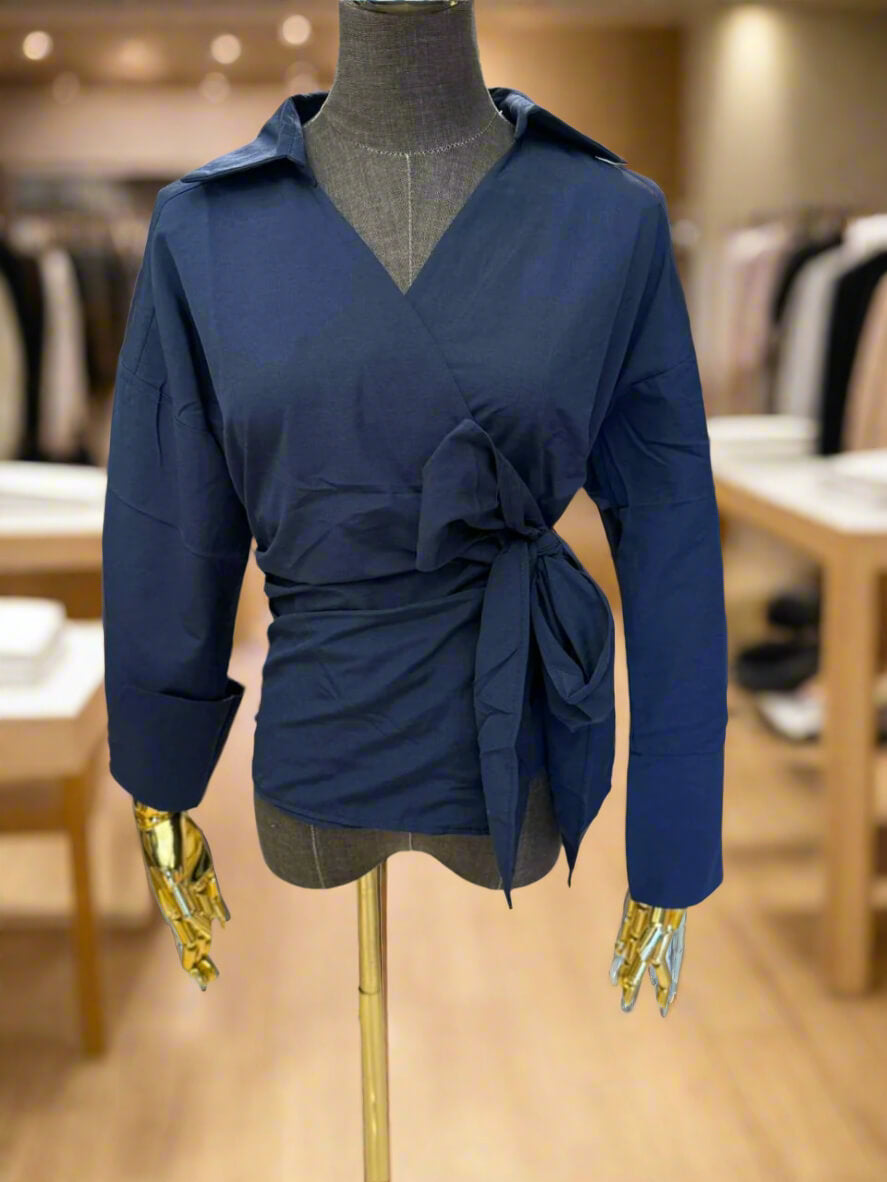Collared Tie-Waist Shirt