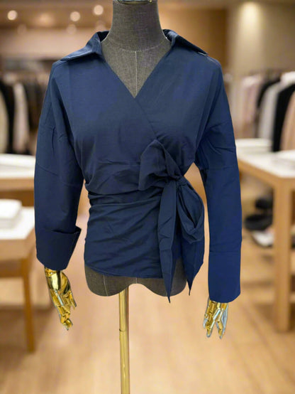 Collared Tie-Waist Shirt