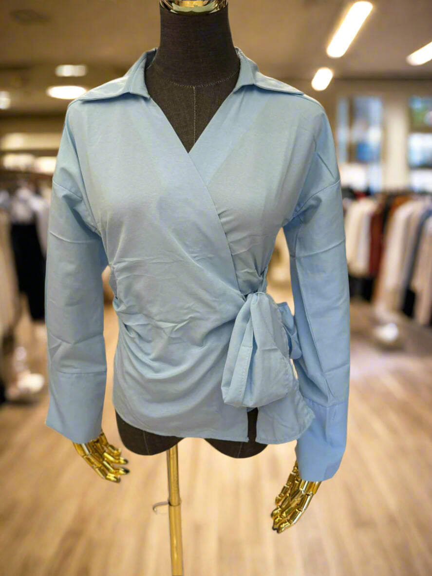 Collared Tie-Waist Shirt