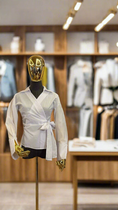 Collared Tie-Waist Shirt