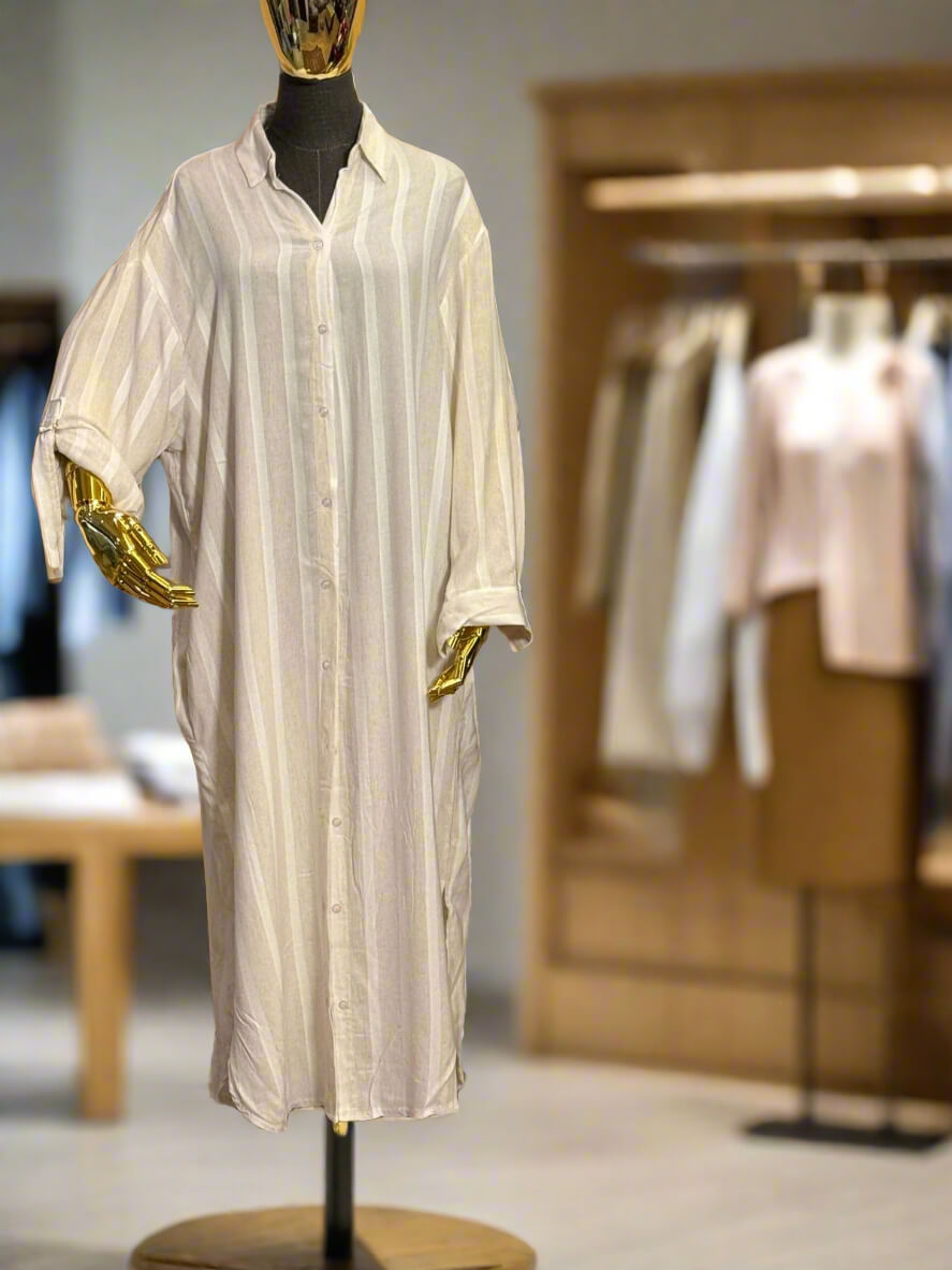 Ivory Drift Maxi Striped Shirt